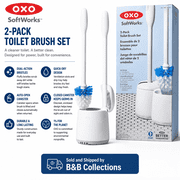 OXO SoftWorks 2-Pack Toilet Brush Set with Auto-Open Canisters, Dual-Action Bristles & Quick-Dry Ventilation, White Bathroom Cleaning Set