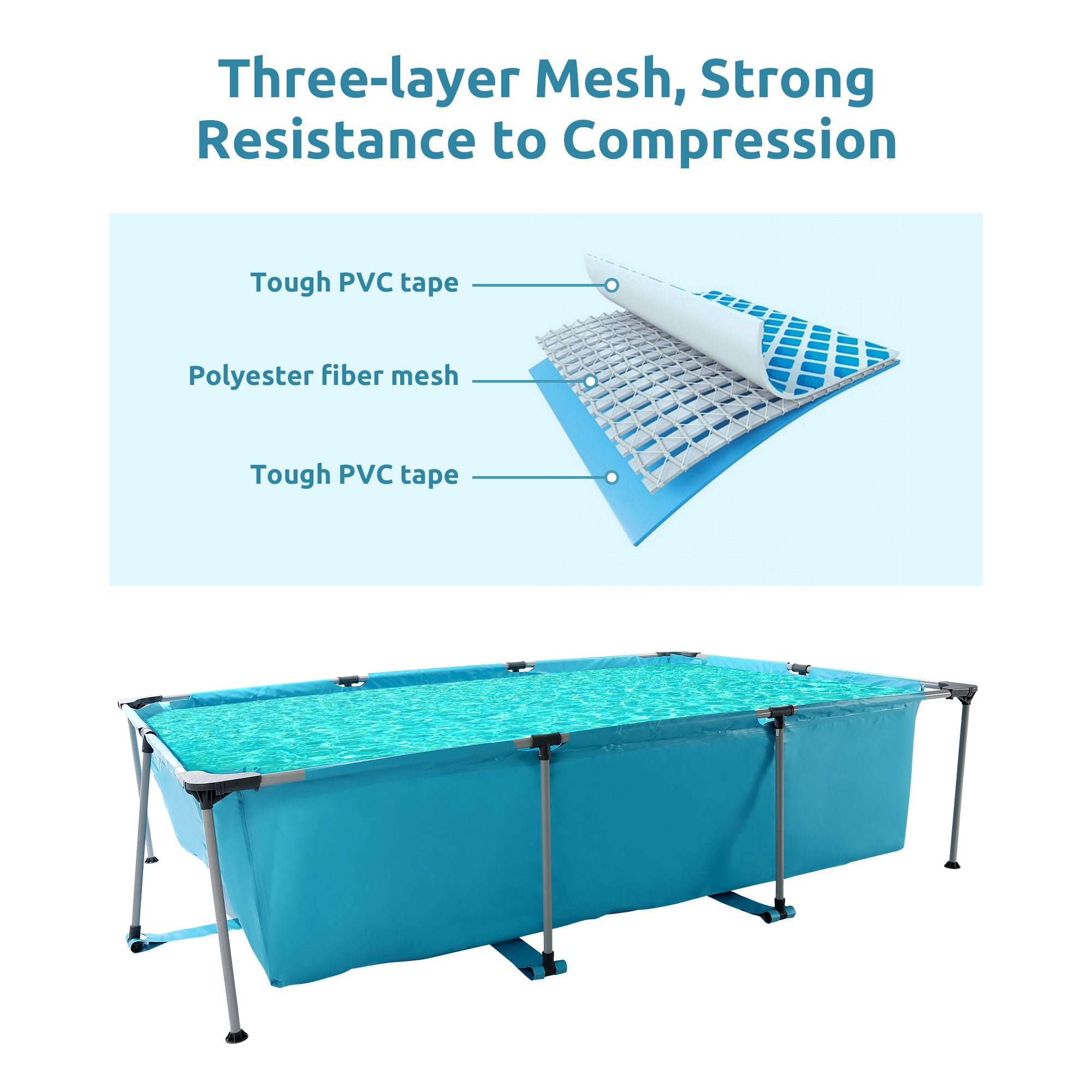 GASKY 10ft Swimming Pool Rectangle Metal Frame and Accessories 118x79x29.5 Inch for Adult Backyard Bule Just Pool