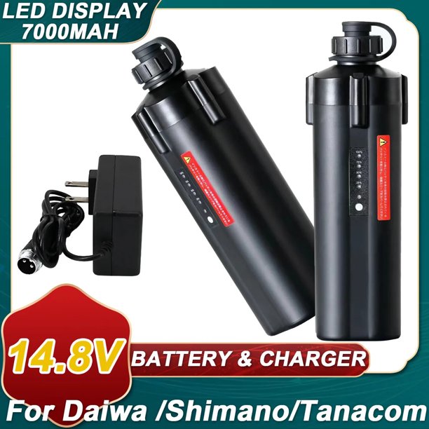 Batería de 7000MAH 2 Pzas + set de Cargador para Daiwa Shimano PLAYS3000 Tanacom1000,MD3000 BM2900 Seaborg Carrete Eléctrico de Pesca Batería