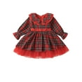 thumbnail image 2 of Elippeo Christmas Dress 12M 2Y 3Y 4Y 5Y 6Y Plaid Print Long Sleeve Round Neck Ruffled Tulle Patchwork A-Line Dress Xmas Clothing, 2 of 10