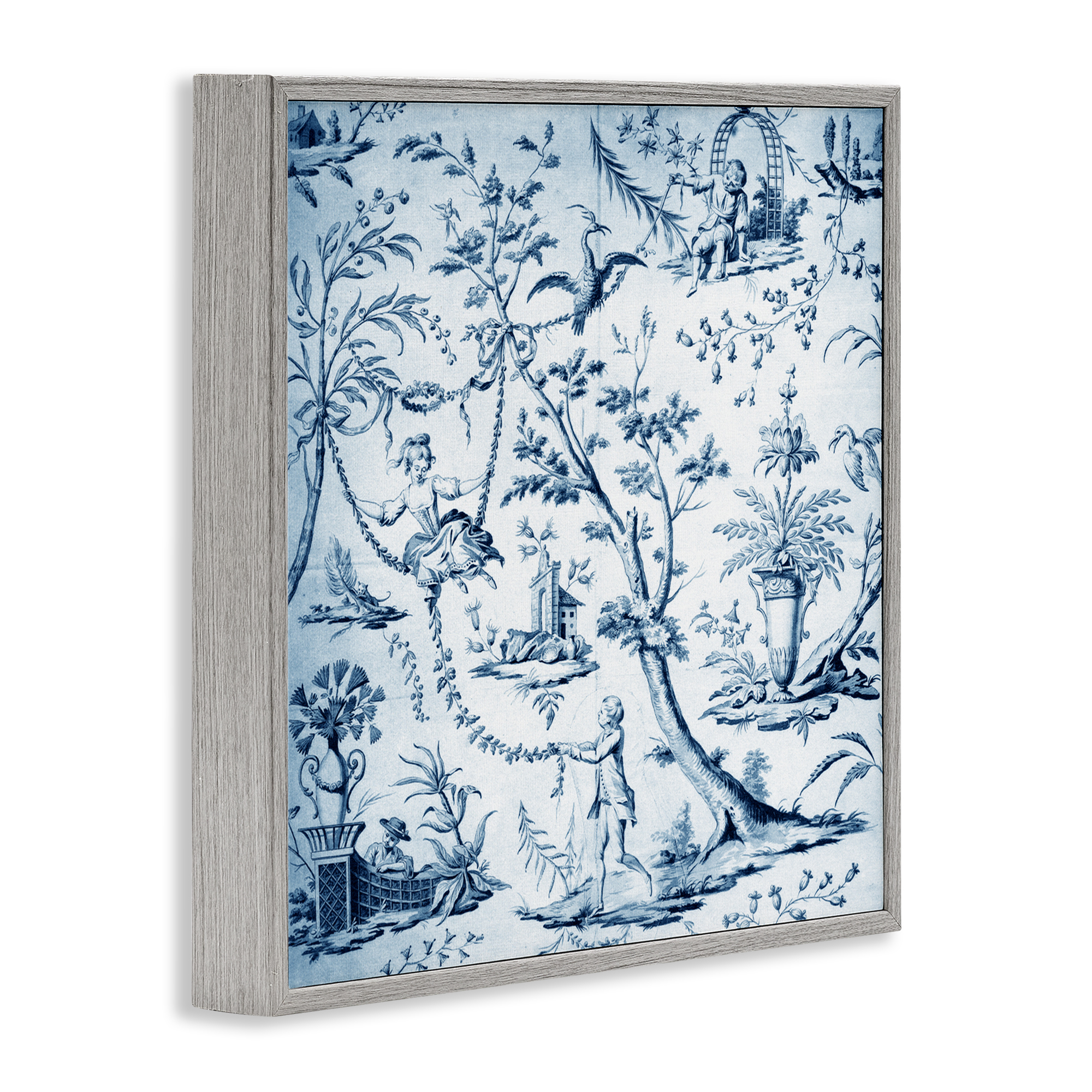 Vintage Toile Scene Gray Framed Giclee Art, design by Vintage Hustle