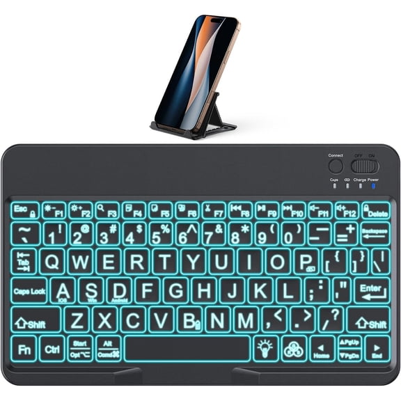 Large Print Bluetooth Keyboard for iPad iPhone Windows Tablets - 7 - Color Backlit with Enlarged Keycaps, Rechargeable Wireless Keyboard for iPad 10th/9/8/7, iPad Pro Air Mini etc (Black)