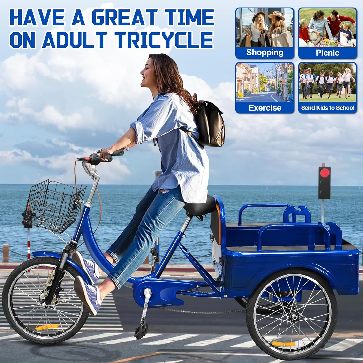 Akaber Adult Tricycle, 20 Inch 3-Wheel Bikes Carrying Passengers and Cargo, Trike for Adults with Front Baskets for Women, Seniors, Men, Low Step-Through Cruiser Bike for Cycling, Outing, Picnic