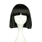 Unique Bargains Human Hair Wigs for Women 12" Black Bob Wig with Wig Cap