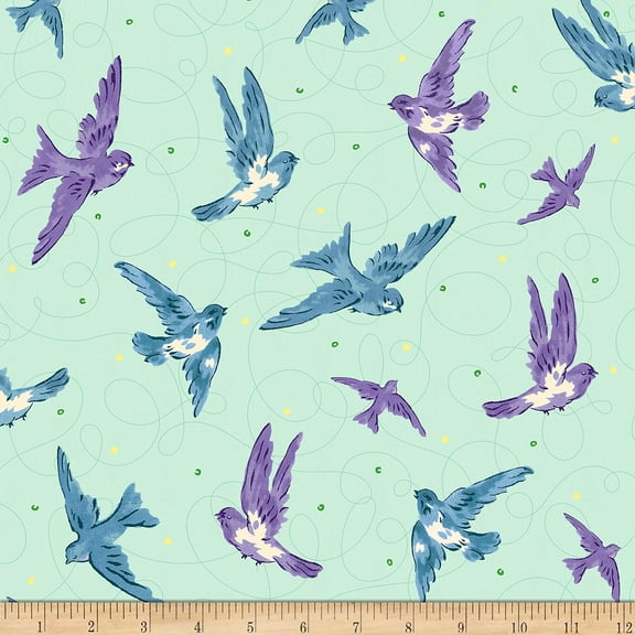 Quilting Treasures Marlena Birds Aqua Quilt 100% Cotton Fabric sold by the yard