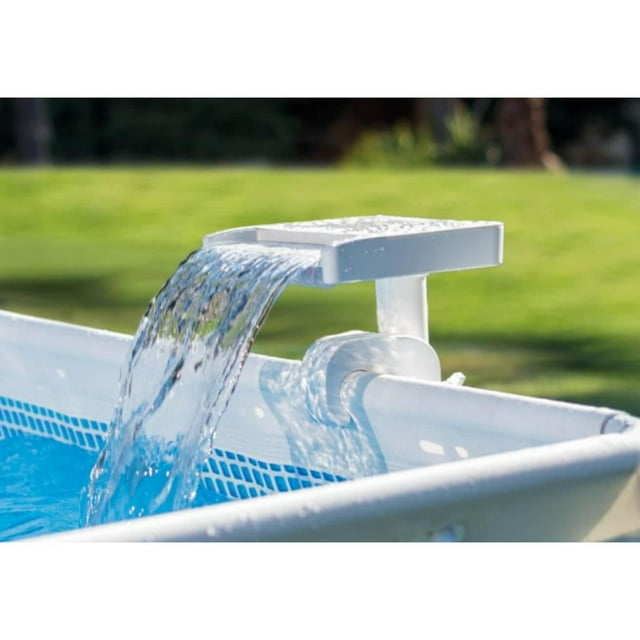 Intex multi-color LED waterfall cascade flowing water into an above-ground pool