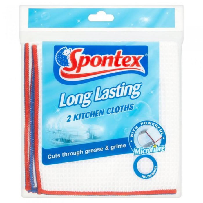 Spontex Long Lasting Kitchen Cloths (Pack of 2) White One Size Polyester Polyamide Kitchen Cleaner