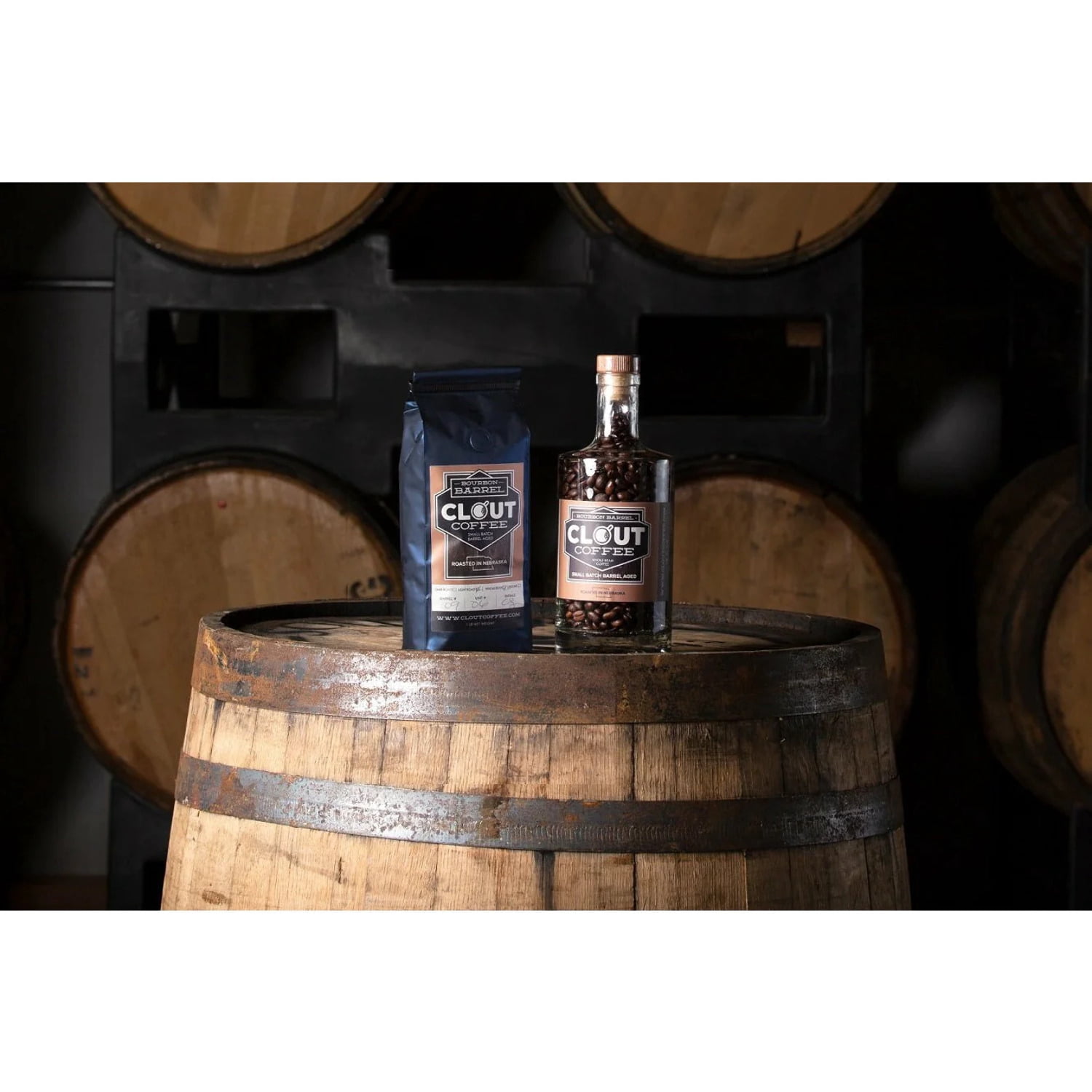 Whisky Barrel Aged Coffee, Light Roast, Whole Bean Coffee - Gift Bottle