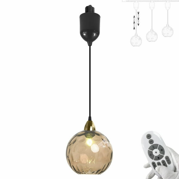 FSLiving Adjustable Height H Type Track Lighting E26 Smart LED Edison Bulbs with Timer Amber Hammered Glass Globe 4 ft Dimmable Pendant Light Decorate for Plant Kitchen Island Customizable