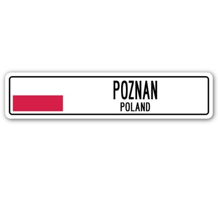 POZNAN, POLAND Street Sign Pole flag city country road wall
