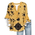 thumbnail image 2 of Bovemsi Women's 3/4 Sleeve V Neck Lace Trim Button Up Top - Casual Bubble Wrinkles Blouse with Relaxed Fit, Beige, M, 2 of 4