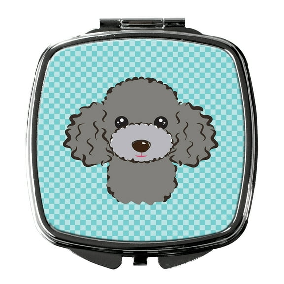 Checkerboard Blue Silver Gray Poodle Compact Mirror BB1197SCM
