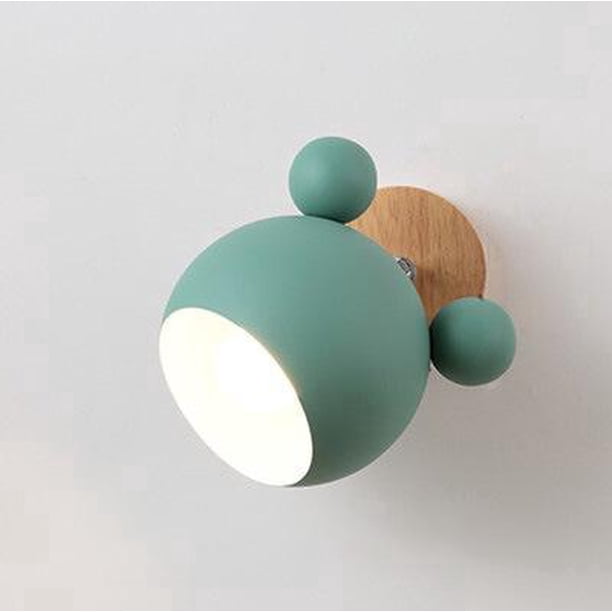 Lámpara de pared creativa para habitación de niños (verde), cabeza de ratón con personalidad simple, lámparas de noche cálidas con troncos de dibujos animados para habitación de niños