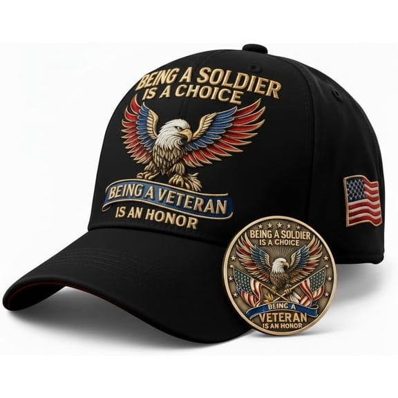 Being a Soldier, Being a Veteran Commemorative Cap – Adjustable US Veteran Baseball Hat with Bald Eagle