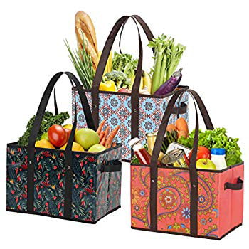 3 Pack Reusable Grocery Bags Shopping Box Bag Collapsible Durable Foldable Heavy 