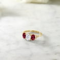 thumbnail image 5 of Gem Stone King 10K Yellow Gold Red Created Ruby White Moissanite and Diamond Accent 3-Stone Engagement Ring for Women | 1.92 Cttw | Wedding Engagement Anniversary Promise Ring for Women | Size 5, 5 of 5