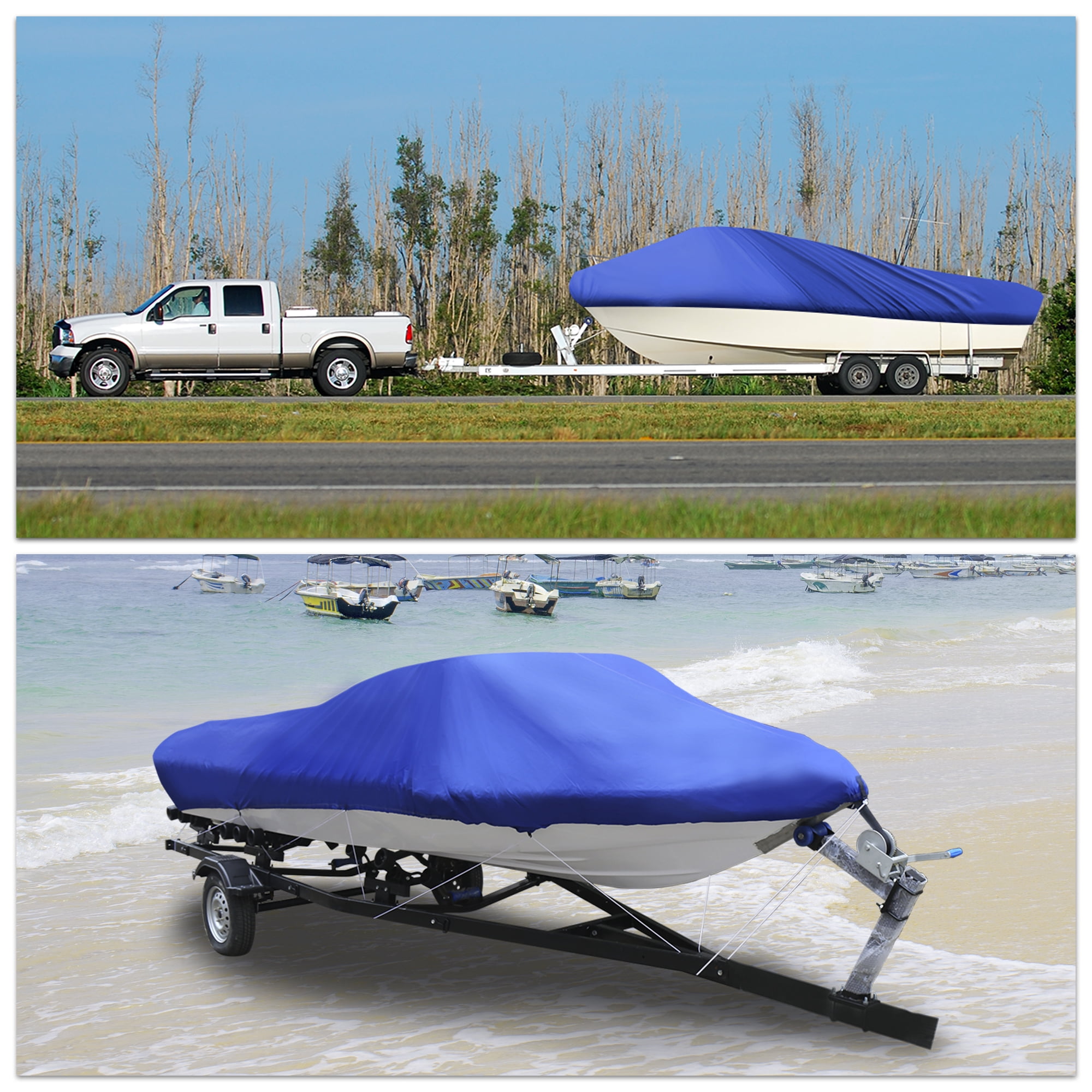 210D Waterproof Trailerable V-Hull Boat Cover, Blue