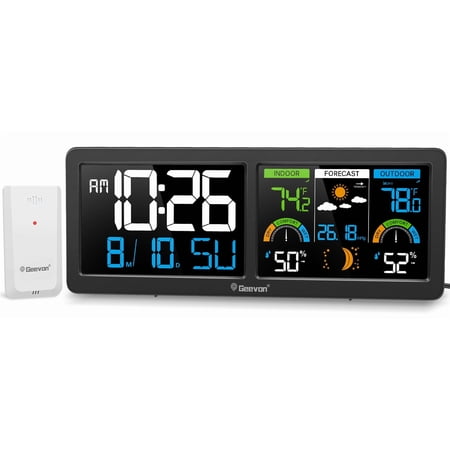 Geevon Weather Station Wireless Indoor Outdoor Thermometer, HD Color Display Digital Temperature Humidity Monitor with Barometer, Comfort Indicator, and Adjustable Backlight