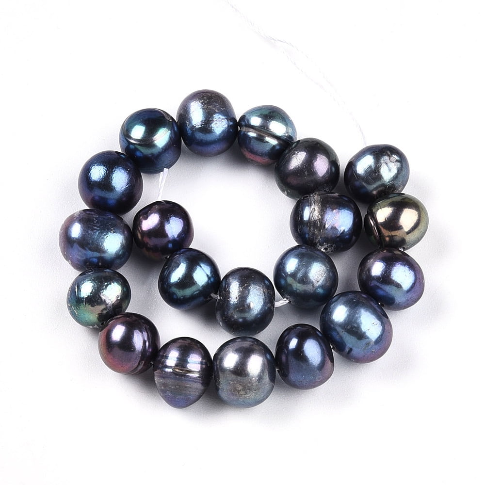 2 Strand Natural Cultured Freshwater Pearl Beads Strands Dyed Potato Prussian Blue 8~9x7.5~10.5mm Hole: 0.5mm about 20~21pcs/strand