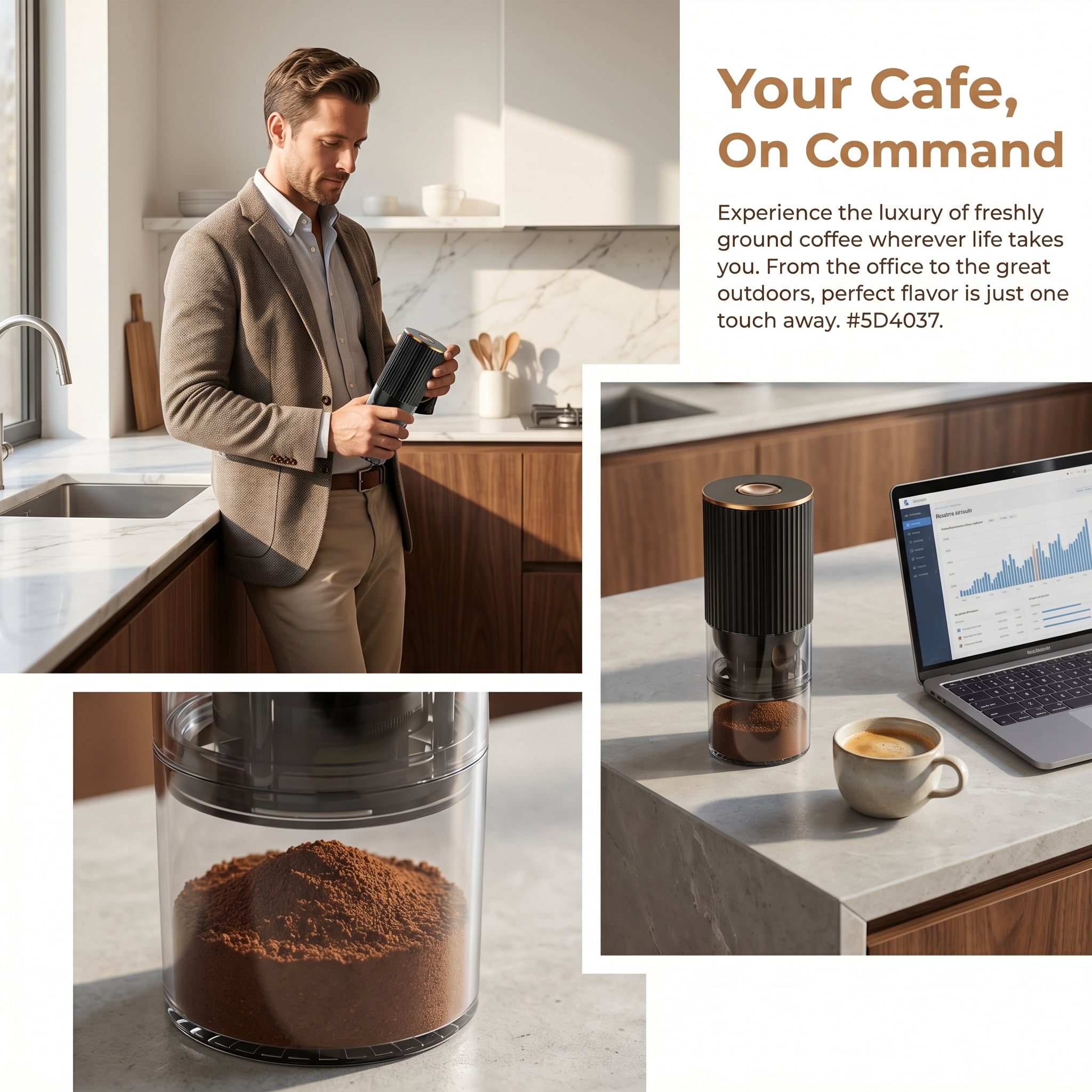 Electric Coffee Grinder USB Rechargeable, Portable Cordless Coffee Bean Grinder with Ceramic Burr, Adjustable Grind Settings for Home Kitchen
