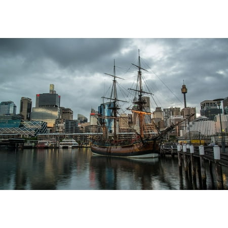 Canvas Print Darling Harbour Australia Skyline Tall Ship Sydney Stretched Canvas 32 x (Best Way To Ship To Australia)