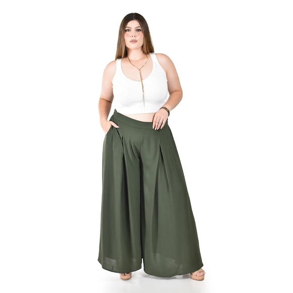 Pantalon tipo palazzo Roman Fashion /Tallas Extras, 2632 (Verde militar) verde oscuro 36