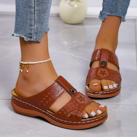 

QWZNDZGR Rimocy Retro Wedges Slippers for Women 2022 Summer PU Leather Platform Sandals Woman Casual Thick Sole Non Slip Beach Flip Flops