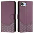 thumbnail image 2 of For iPhone 16e PU Leather Flip Phone Case,With Shoulder Strap&Wrist Strap,Card Holder,Flip Folding Kickstand,Diamond Pattern Embossed,Shockproof RFID Blocking Wallet Case,Darkpurple, 2 of 11