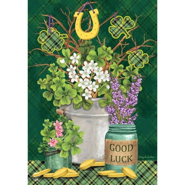 Briarwood Lane St. Patrick's Day House Flag 40x28 For Outdoor Lucky Potted Shamrocks St. Pat's For St. Patrick's Day House Flag