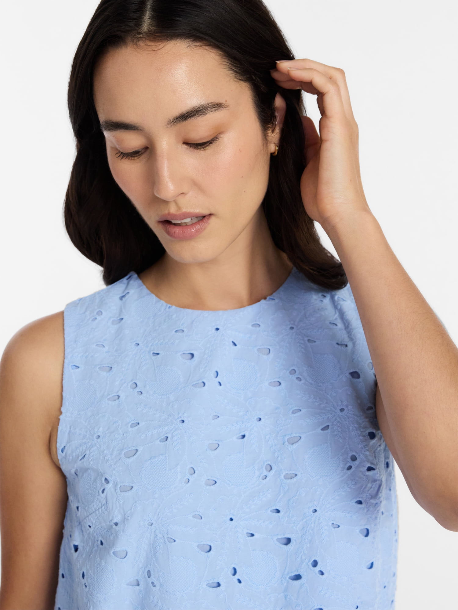 Time and Tru Women's Eyelet Embroidered Top, Sizes XS-4X