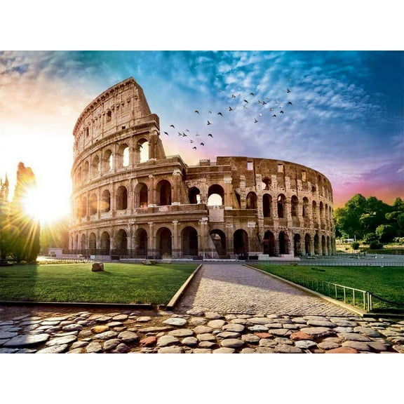 5D DIY Diamond Painting Set "Roman Colosseum European Castle Architecture" Round Diamond Art Crafts for Adults, Suitable for Wall Decoration, Bedroom and Home Decoration