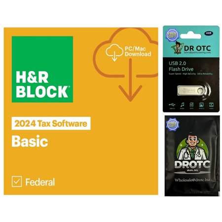 H&R Block - Tax Software 24 Basic Win/Mac WAL ESD - Brand New - BONUS FREE Dr OTC Eyelid Cleansing Wipe + FREE Dr OTC USB Drive 4GB
