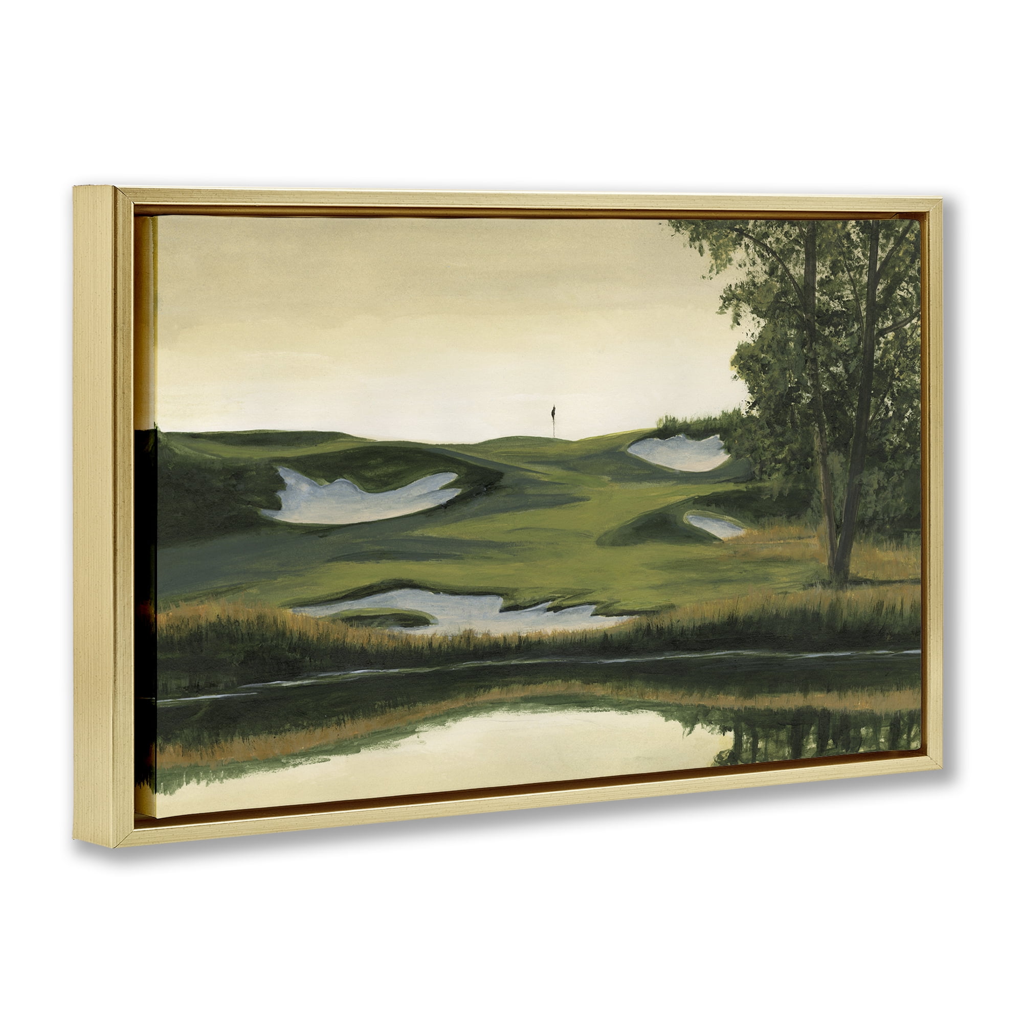 Stupell Industries Golf Course Terrain Landscape Painting Gold Floater Framed Art Print Wall Art, 25 x 17