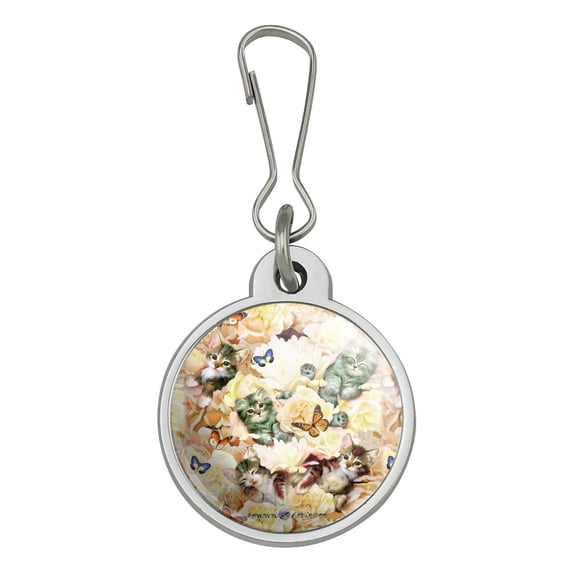 Kittens Cats Yellow Flowers Butterflies Pattern Jacket Handbag Purse Luggage Backpack Zipper Pull Charm