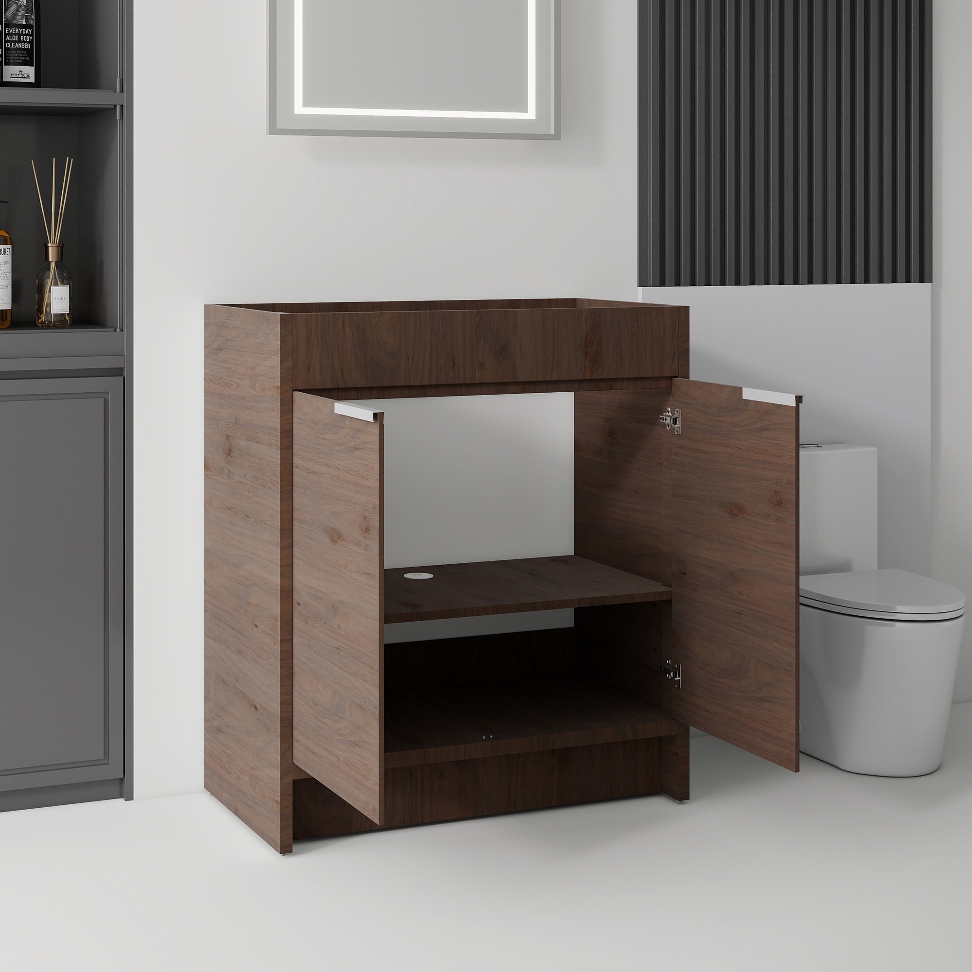 Leumius 30" Freestanding Bathroom Vanity Cabinet with Soft-Close Double Doors,Modern Bathroom Vanity,Spacious Interior Storage,Cabinet Only,Brown