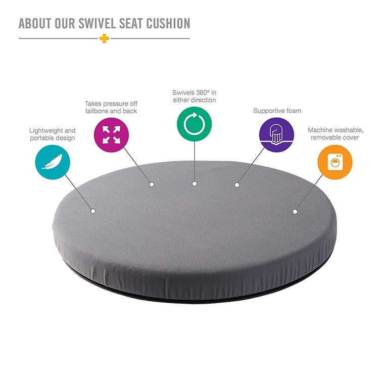 HealthSmart 360 Degree Swivel Seat Cushion, Chair Assist for Elderly,  Swivel Seat Cushion for Car, Twisting Disc, Gray, 15 Inches in Diameter