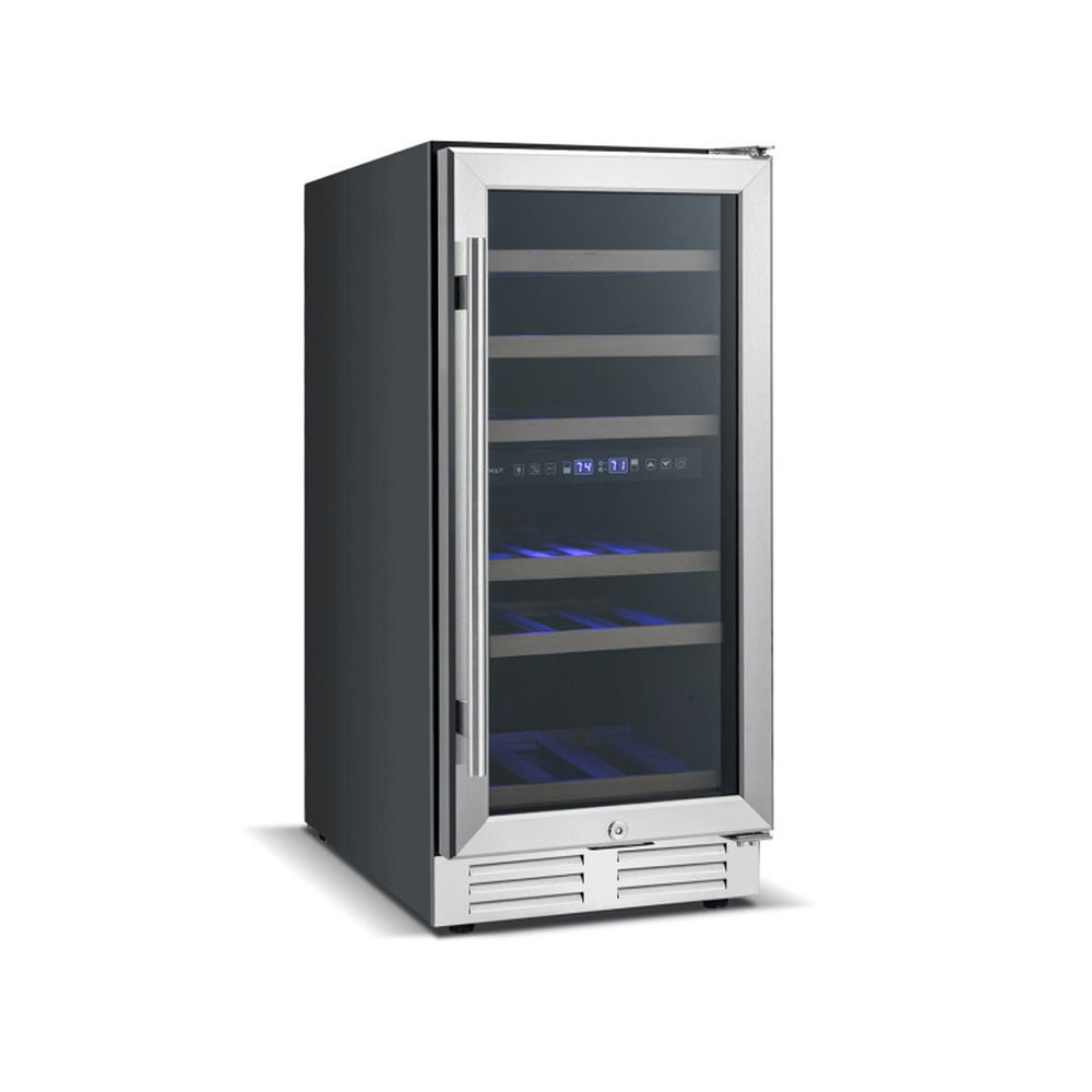 Spaco 30-Bottle Freestanding Wine Cooler with Dual Tempered Glass Door, Wine Cooler with Temp Memory and Dual Zones, Wine Cooler for Indoor, Silver