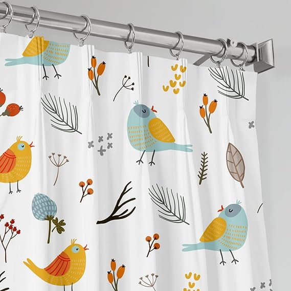 Homi Drapes Pinch Pleated Curtains with Tiebacks & Hooks Memory Shaped 100% Blackout Thermal Insulated Room Darkening Window Curtains for Dining Room, Bedroom, Office (1 Panel, 42x72, Birds)