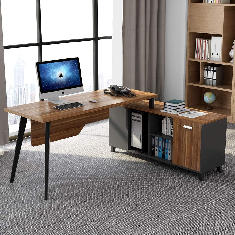 Tribesigns Modern L Shaped Desk Corner Computer Desk Large Executive Office Desk Study Workstation Gaming Table With Storage Shelves File Cabinet Combo For Home Office Walmart Com Walmart Com