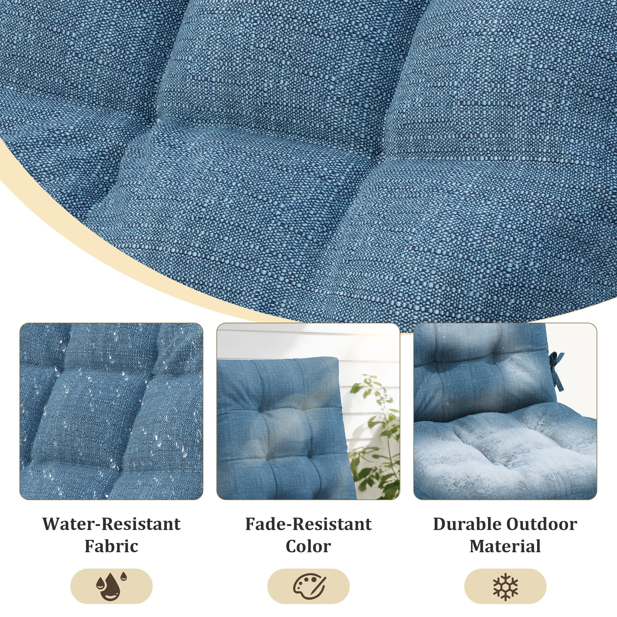FUNDAZE Outdoor Chair Cushion, 47"L x 19.9"W 2 Piece Cushion W/ Ties for Indoor Outdoor Rocking Chairs, Dark Blue
