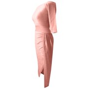 Aofany Maxi Dresses for Women,Wedding Guest Dresses Summer Solid One-Shoulder Pleated Split Fork Dress Party Dress Rose Gold M