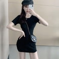 thumbnail image 3 of Women's Sexy Short Sleeve Slim Short Dress Solid Casual O-Neck Dresses Sexy Hollow Out Bodycon Mini Dresses, 3 of 8