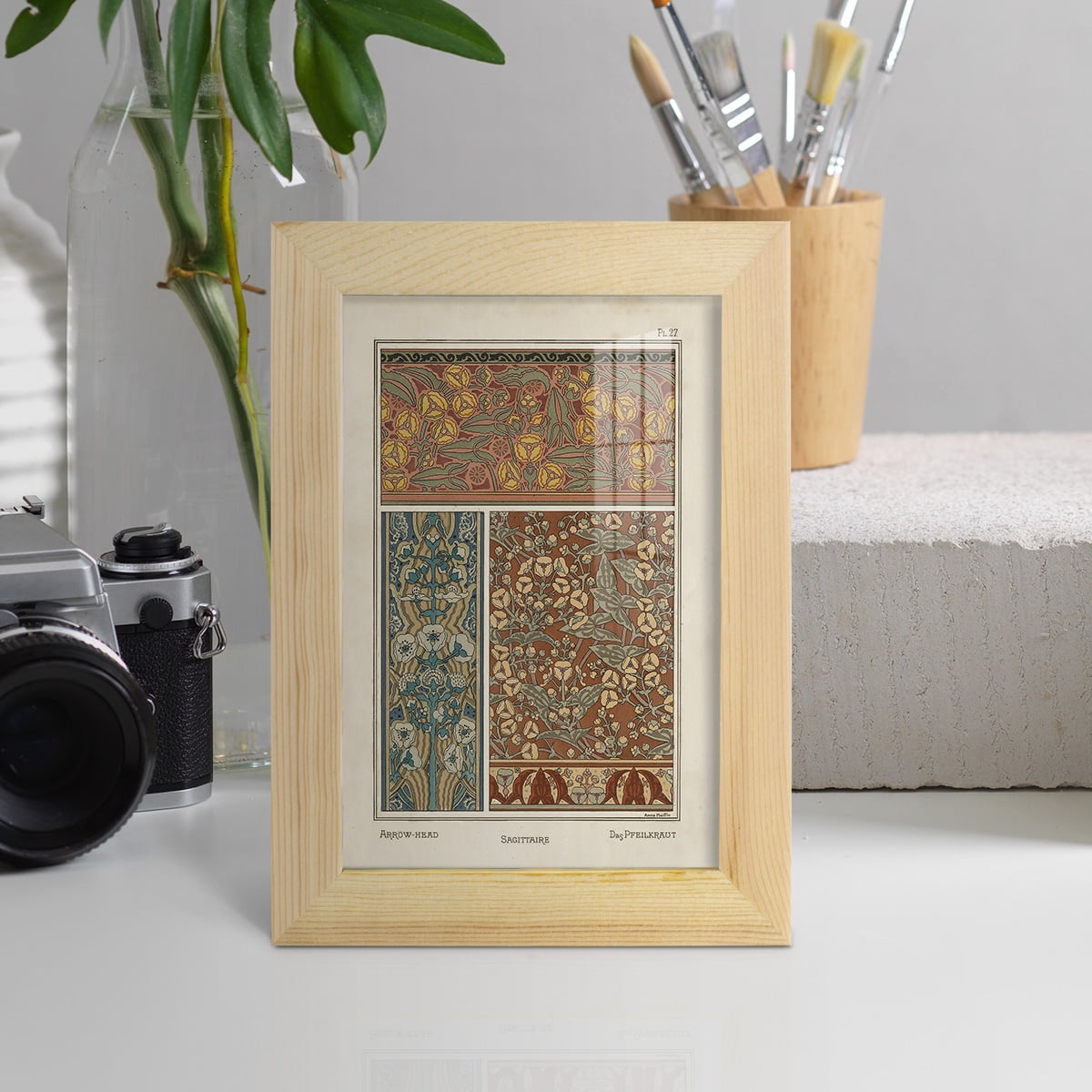 Nouveau Decorative II - Framed Print w/glass - Natural Wood