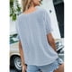 thumbnail image 3 of ICHUANYI ClearanceFashion Women Casual Solid Short Sleeve V-Neck Lace T-Shirt Blouse Tops(Blue, S) ICHUANYI WER20232080501197, 3 of 8