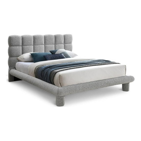 Meridian Furniture Deco Grey Boucle Fabric Queen Bed