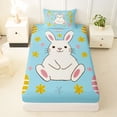 thumbnail image 3 of Erosebridal Rabbit Bunnies Twin Sheet Sets for Kids, Blue Cartoon Easter Bedding, 3 Pieces, 3 of 5