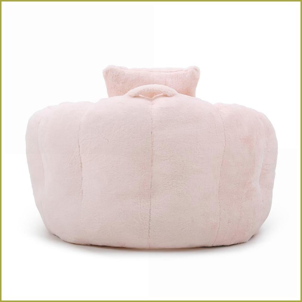 Oversized Faux Fur Bean Bag Chair with Footstool – Lazy Sofa for Adults & Kids | Faux Fur | Curved