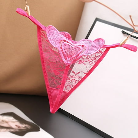 

Uorcsa Pattern Thong Low Waist Women Underwear Lace Perspective Sexy Ladies Underpants Hot Pink