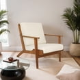 thumbnail image 2 of Lonnie Mid Century Modern Cream Fabric Linen Upholstered Accent Armchair, 2 of 5