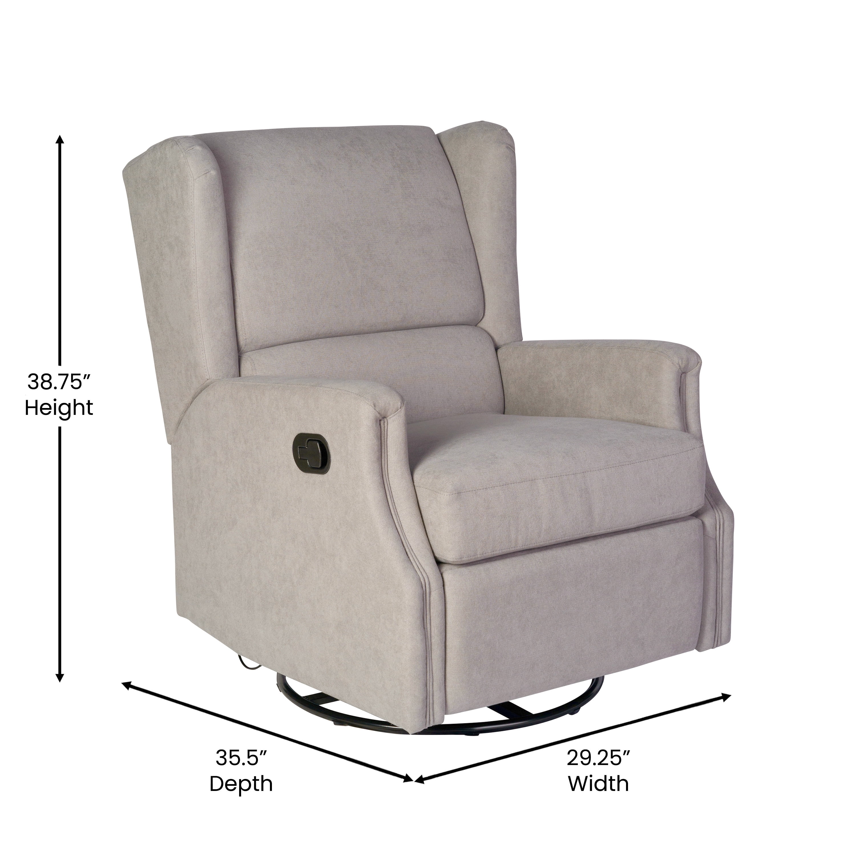 Merrick Lane 3-in-1 Wingback Manual Recliner Rocker Swivel Glider Chair in Light Gray